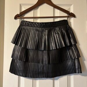 Intermix Exclusive Black Pleated Tiered Leather Skirt